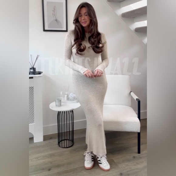 ZARA ~ LONG KNIT DRESS WITH METALLIC THREAD DETAIL - Picture 7 of 14